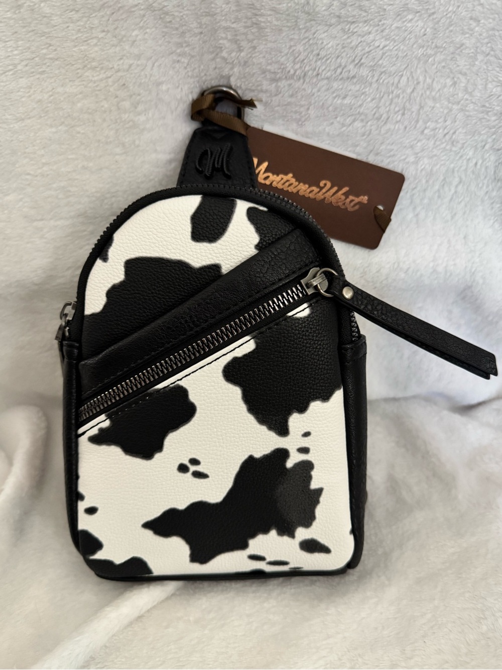 Montana West Black & White Cow Print Mini Backpack Crossbody